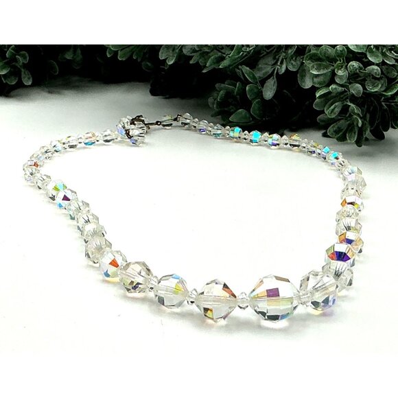 Vintage Aurora Borealis Crystal Beaded Necklace With Hook Clasp - Picture 1 of 6